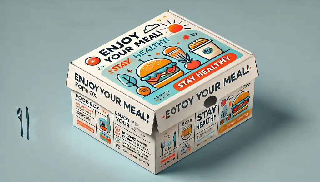 DALL·E 2024 08 02 15.29.46 A landscape image of a food box design that is minimalistic with bright colors. The box features attractive illustrations positive messages like Enj - 3 Strategi Bisnis Foto Box, Dijamin Berhasil!